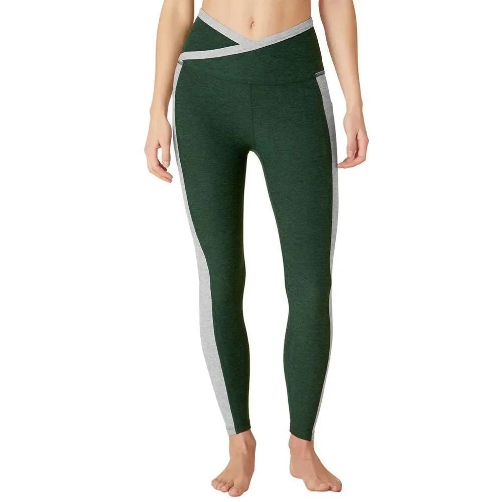 Beyond Yoga Spacedye On Block High Waisted MIDI Leggings Green Gray Small